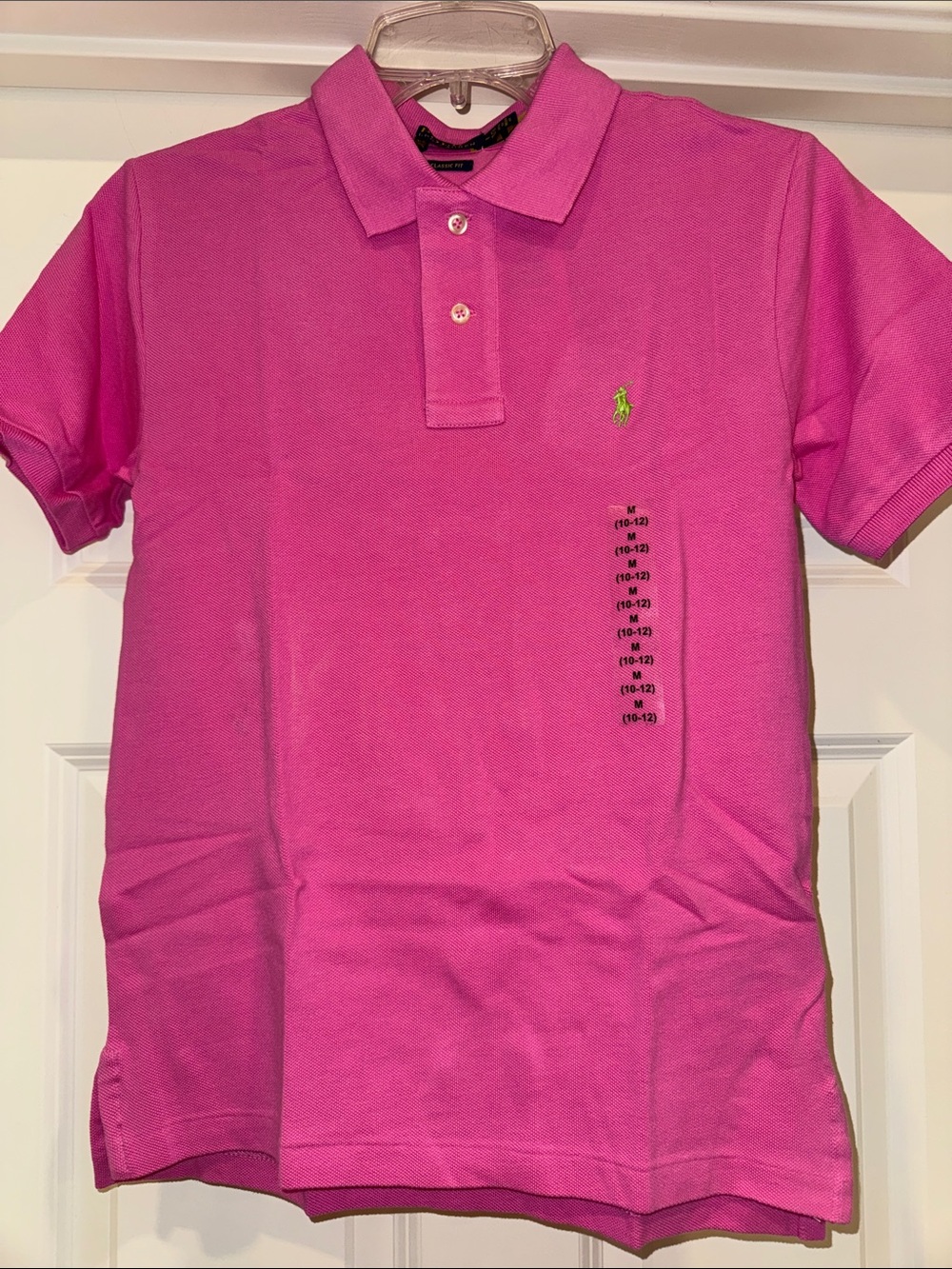 Boys NWT Ralph Lauren Pink Polo Shirt with Green Embroidered Logo Medium 10-12